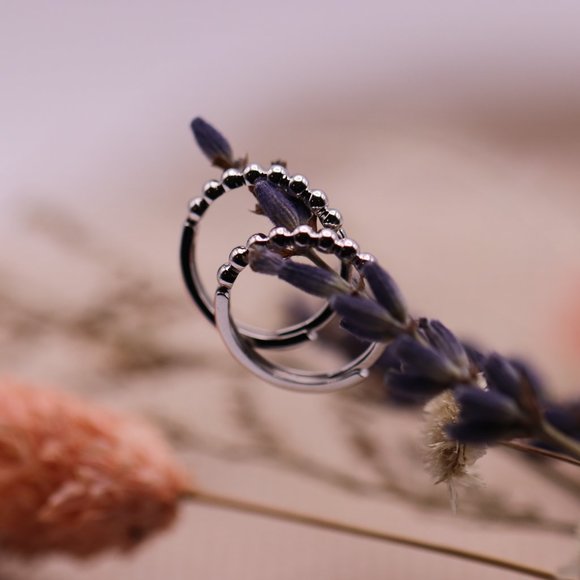 14K Solid Yellow Gold "the Simple Things" Beaded Hoop Earrings - Picture 3 of 6